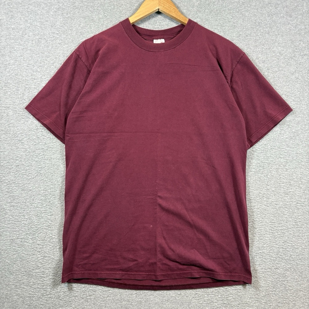 Vintage 90s Jerzees Blank T Shirt Large Burgundy Maroon Made In USA Grunge